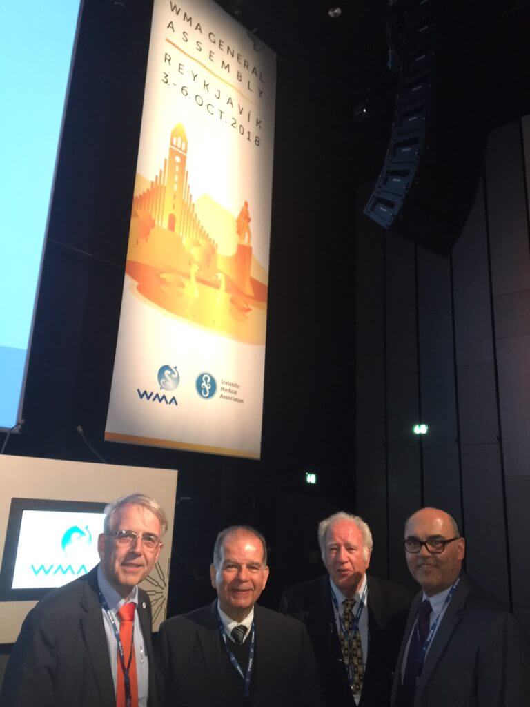 from left to right – Dr. Otmar Kloiber (WMA General Secretary), Drs. Honorio Silva, Sandor Kerpel-Fronius, and Gustavo Kesselring from IFAPP Academy