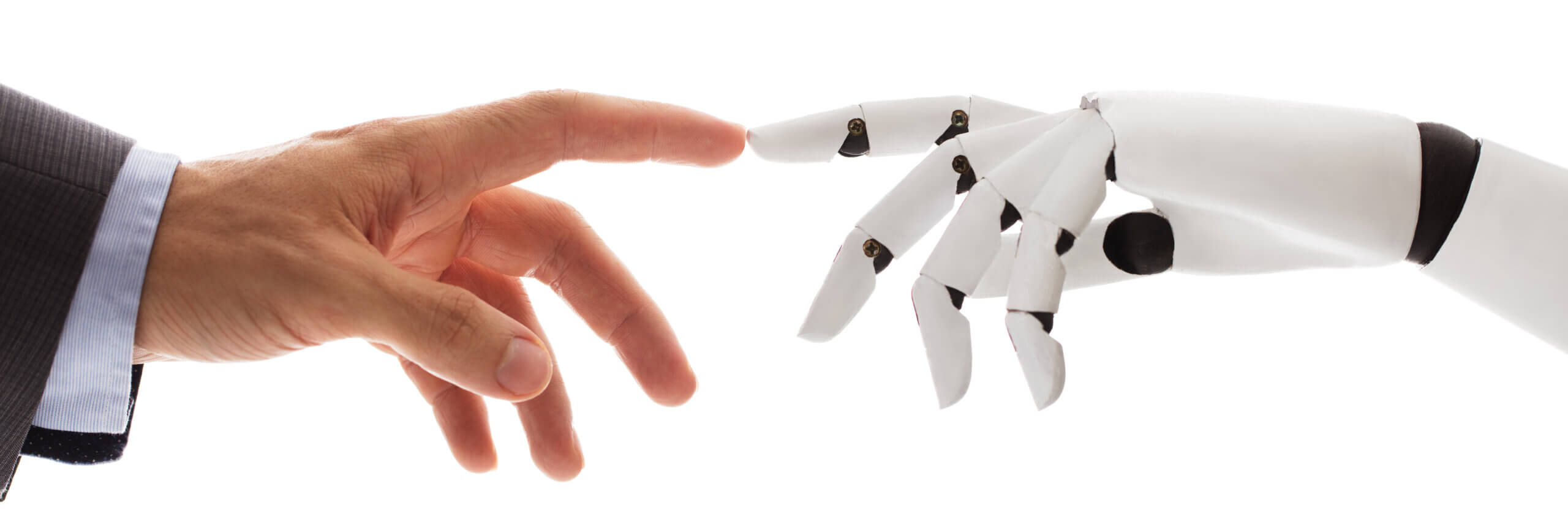 Businessperson Finger Touching Robotic Finger