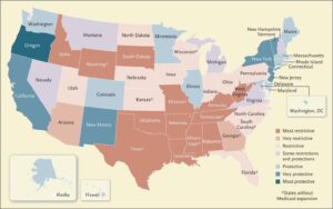 Adapted from the Guttmacher Institute with data from the Kaiser Family Foundation.2,3 Data are current as of March 19, 2023. South Dakota and North Carolina have adopted but not yet implemented Medicaid expansion.

