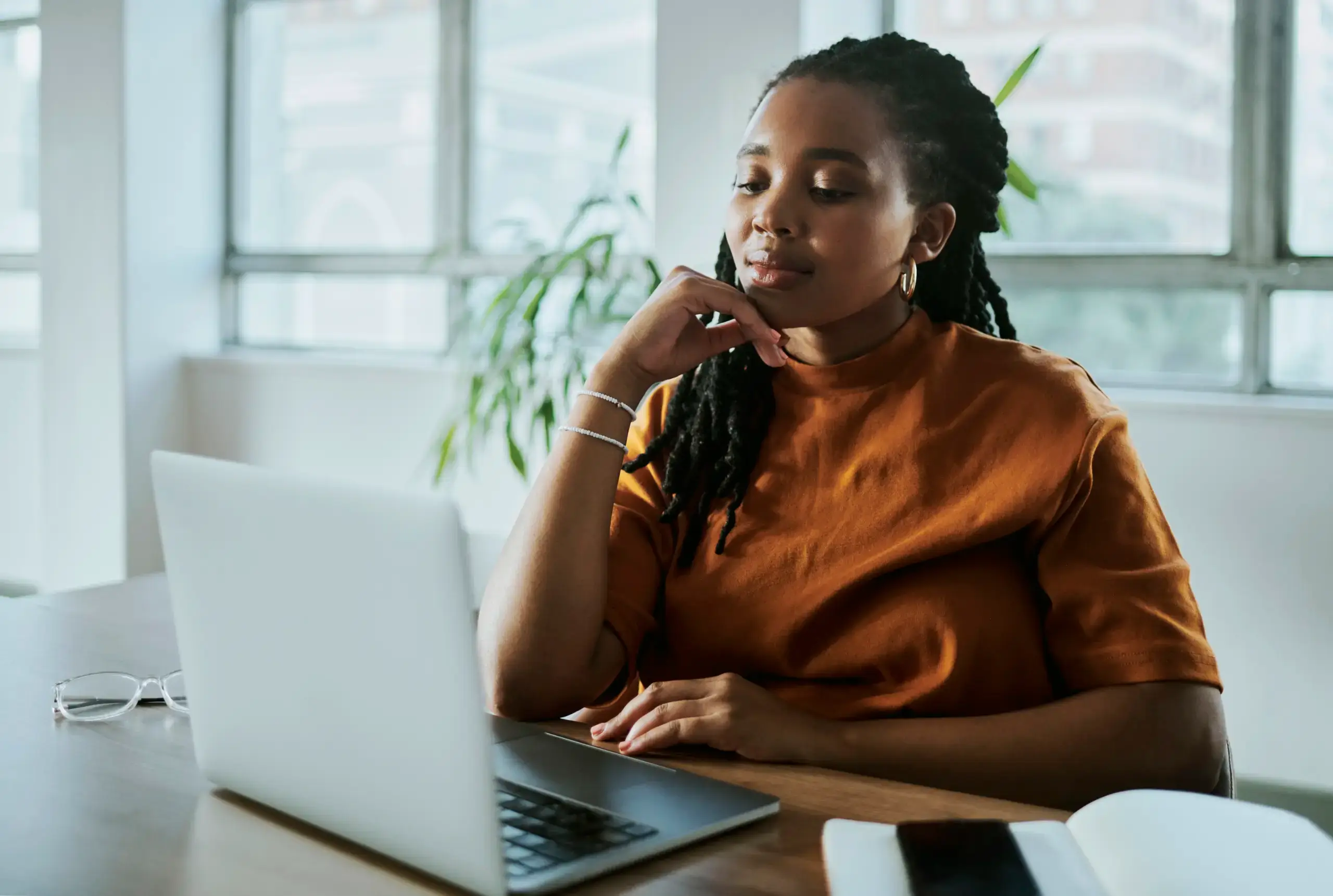 young woman accessing resources