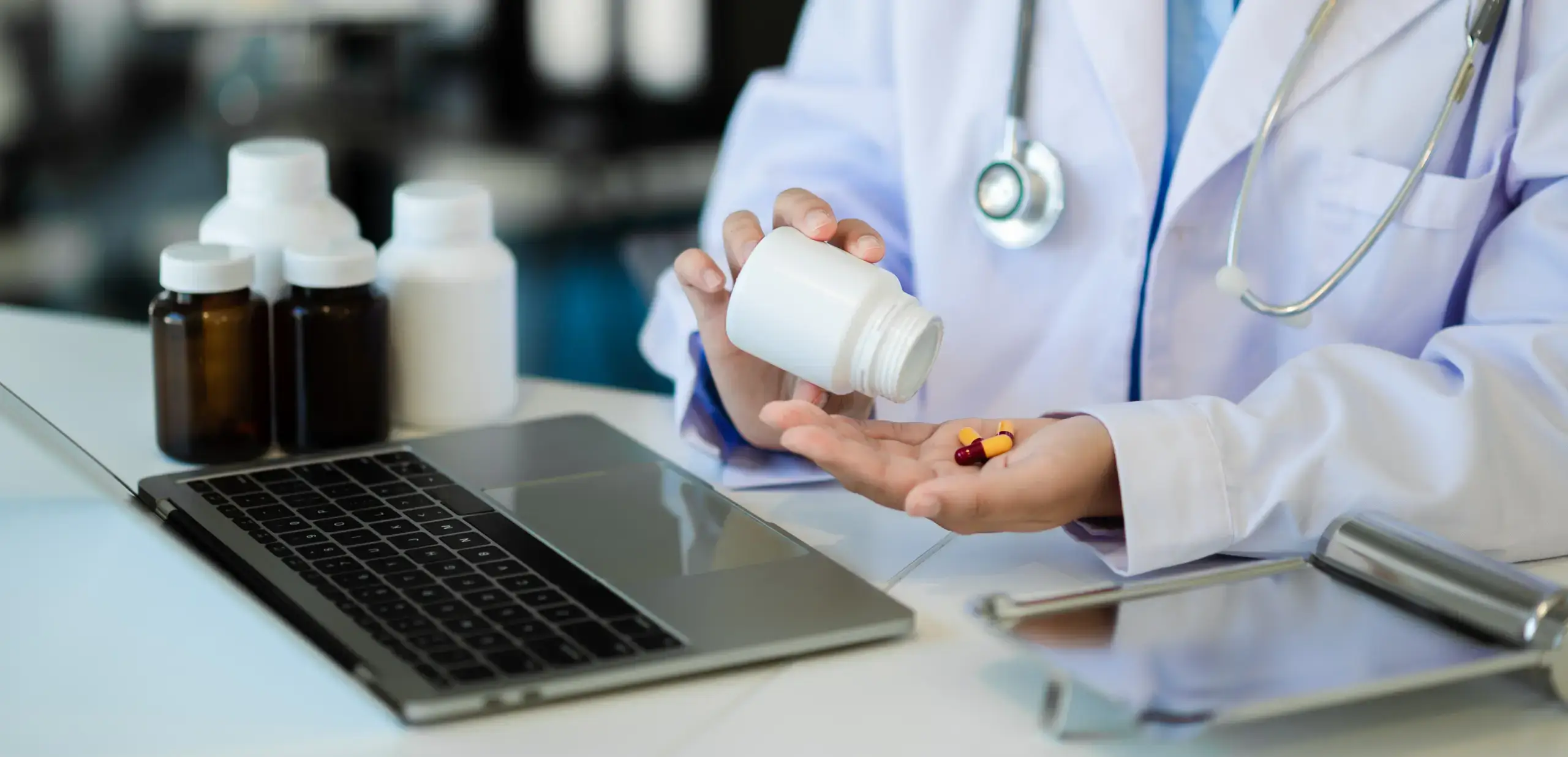 Doctor consulting with patient discussing something and Presenting results on report, healthcare and medical concept.