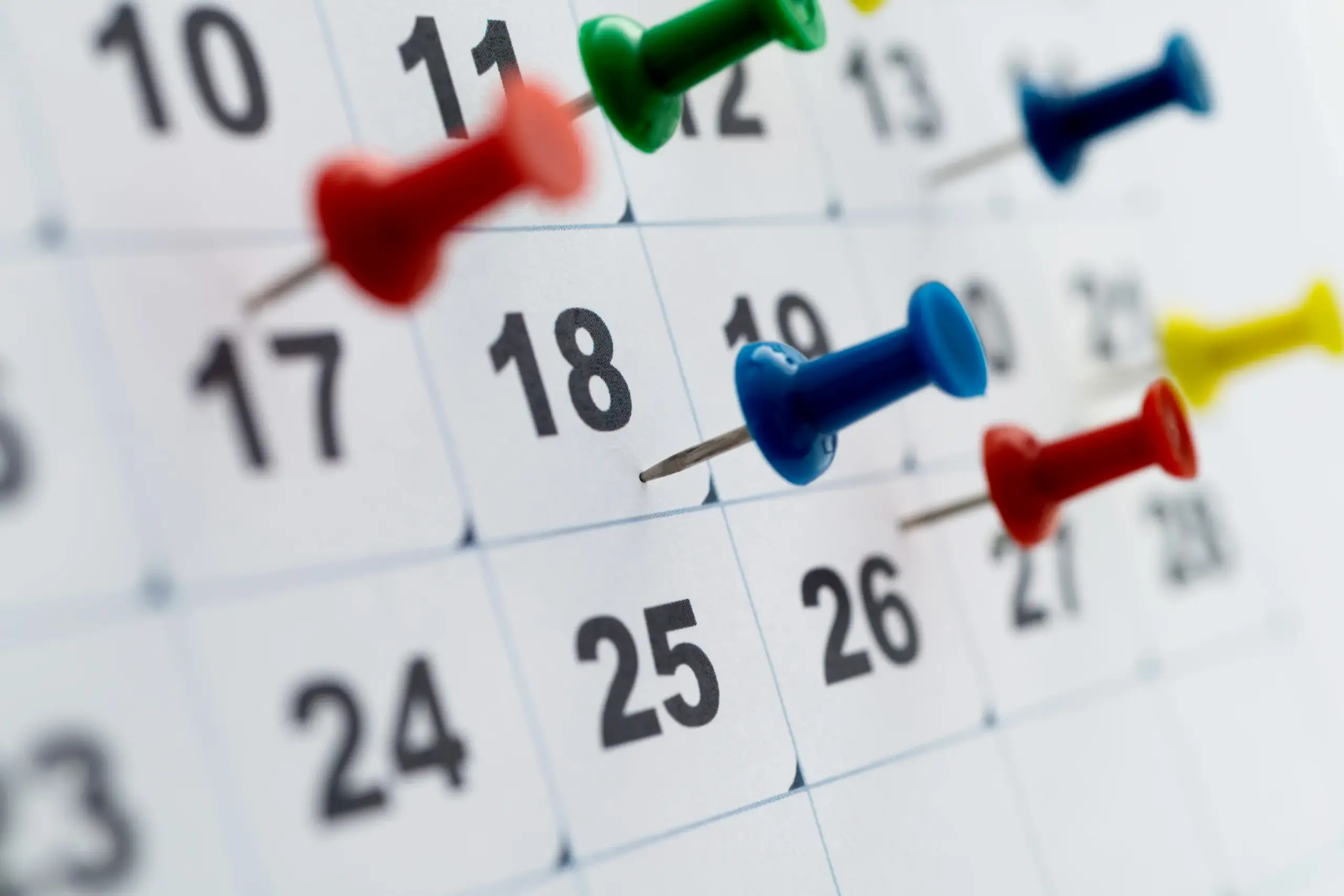 A schedule of important dates on a calendar