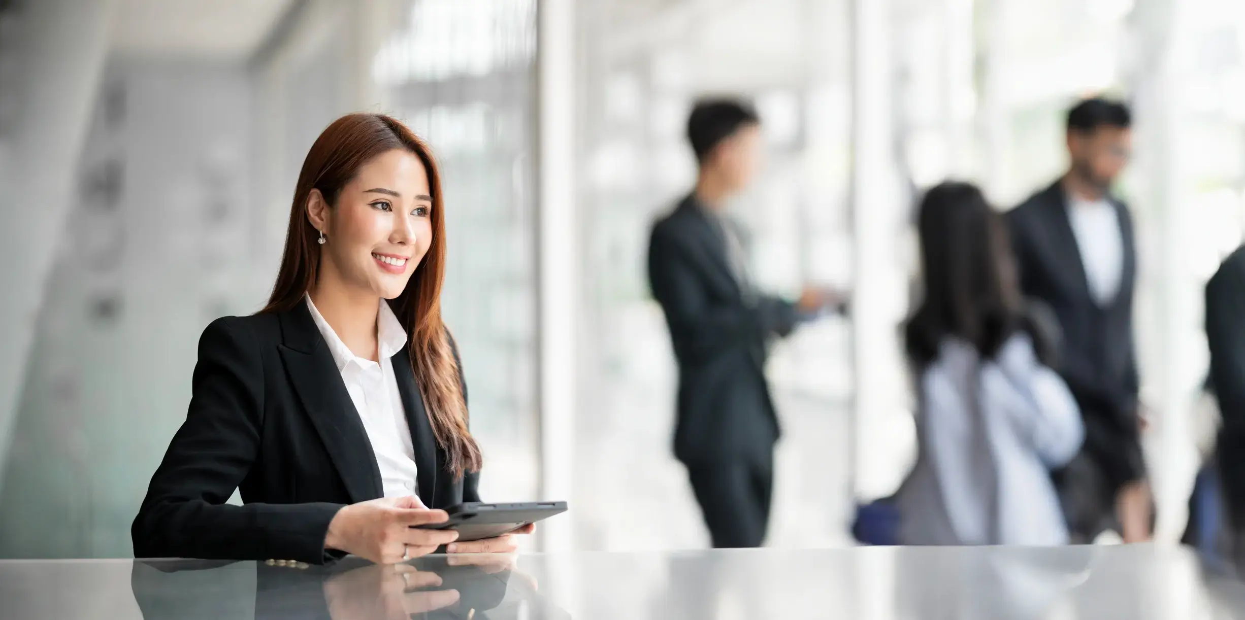 confident businesswoman looking on