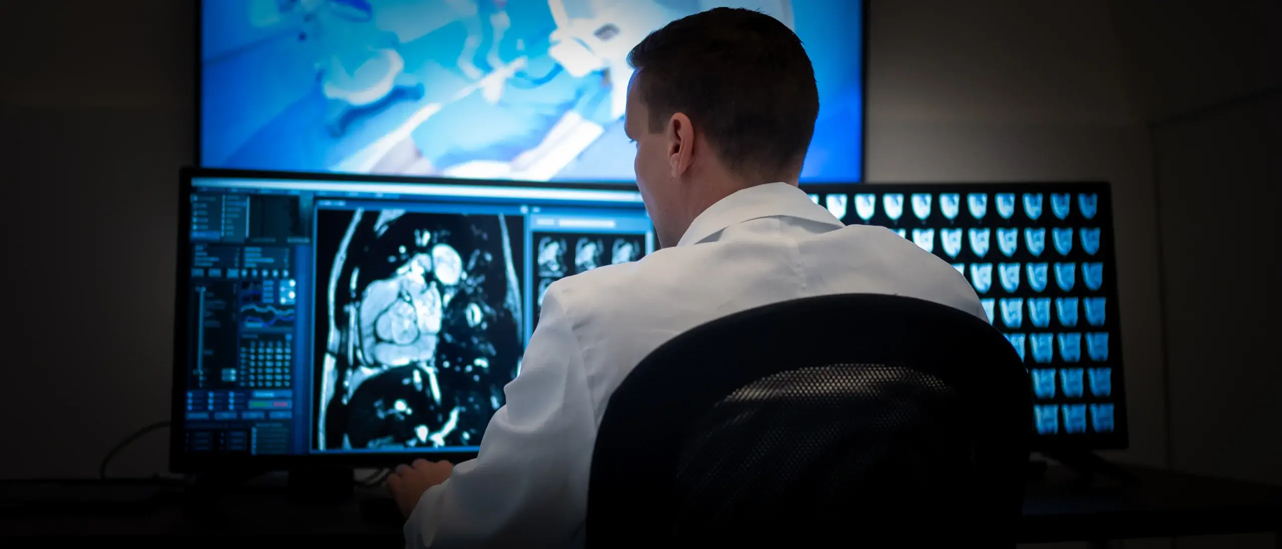 Radiologist during magnetic resonance imaging scanning.