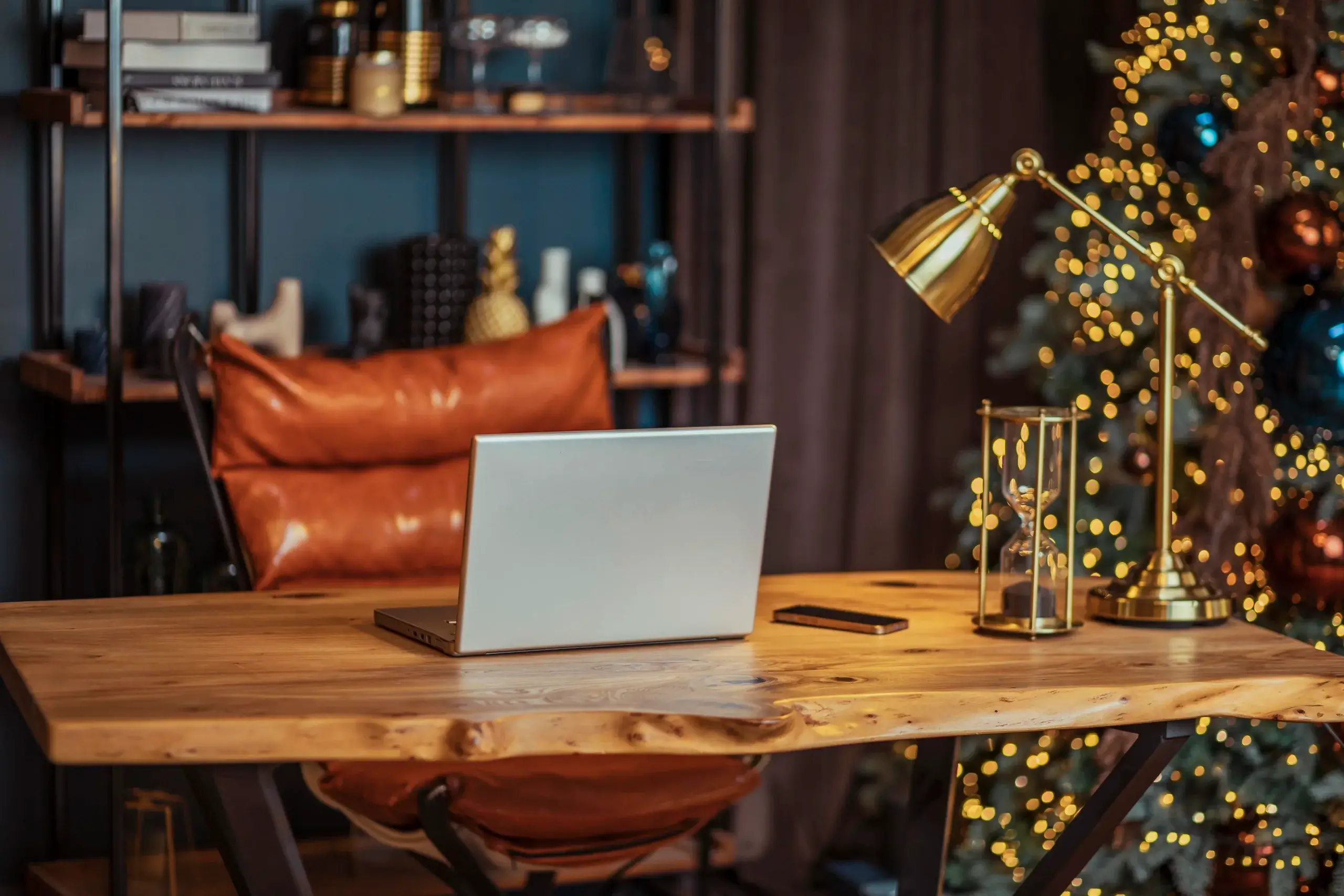 home office desk during holiday season